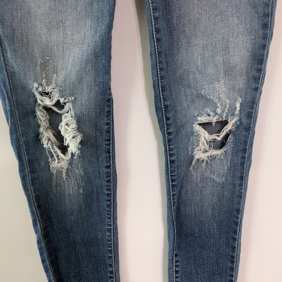 KANCAN Cassandra Skinny Mid Rise Medium Wash Faded Raw Hem Jeans Size 25 - Picture 9 of 13